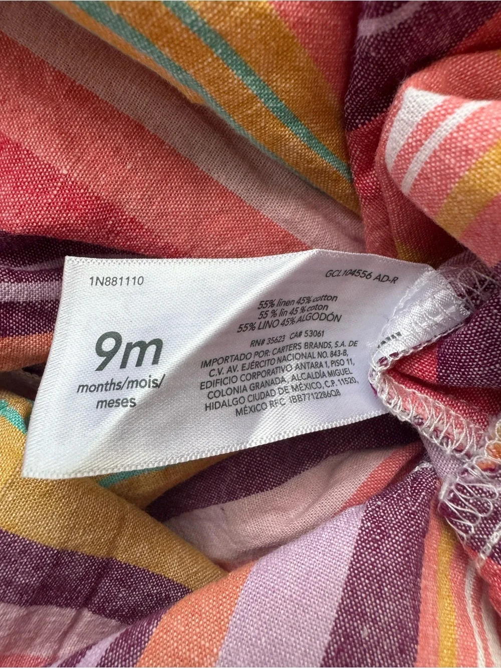 Carter's Multicolor Striped Sundress linen blend baby dress Sz 9m